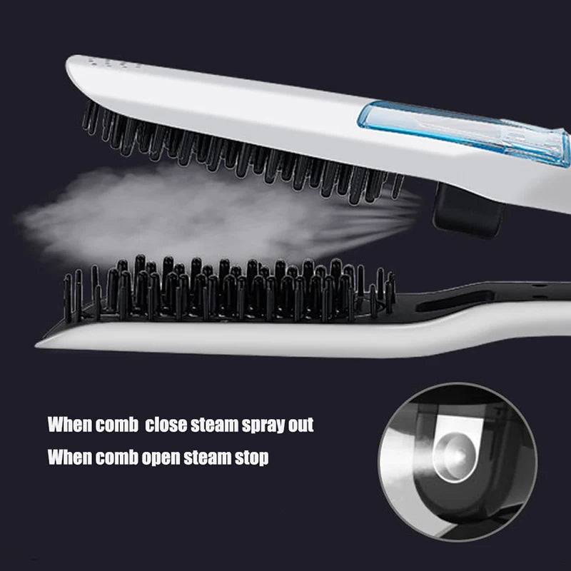 Titanium Steam Hair Straightener & Curler – Dual Voltage Hot Comb