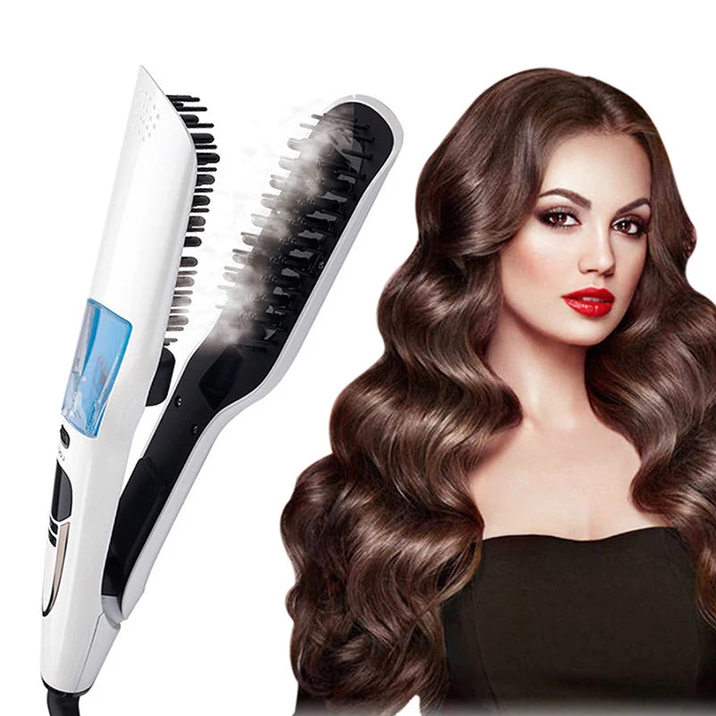 Titanium Steam Hair Straightener & Curler – Dual Voltage Hot Comb