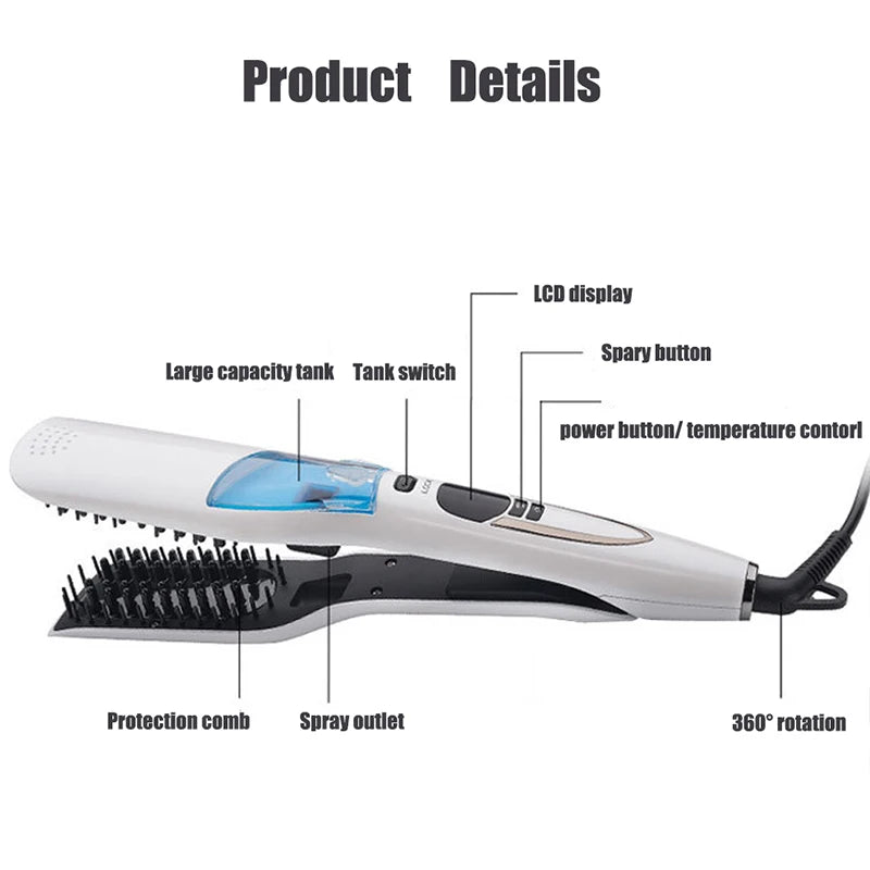 Titanium Steam Hair Straightener & Curler – Dual Voltage Hot Comb