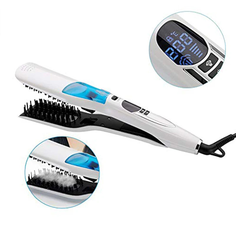 Titanium Steam Hair Straightener & Curler – Dual Voltage Hot Comb