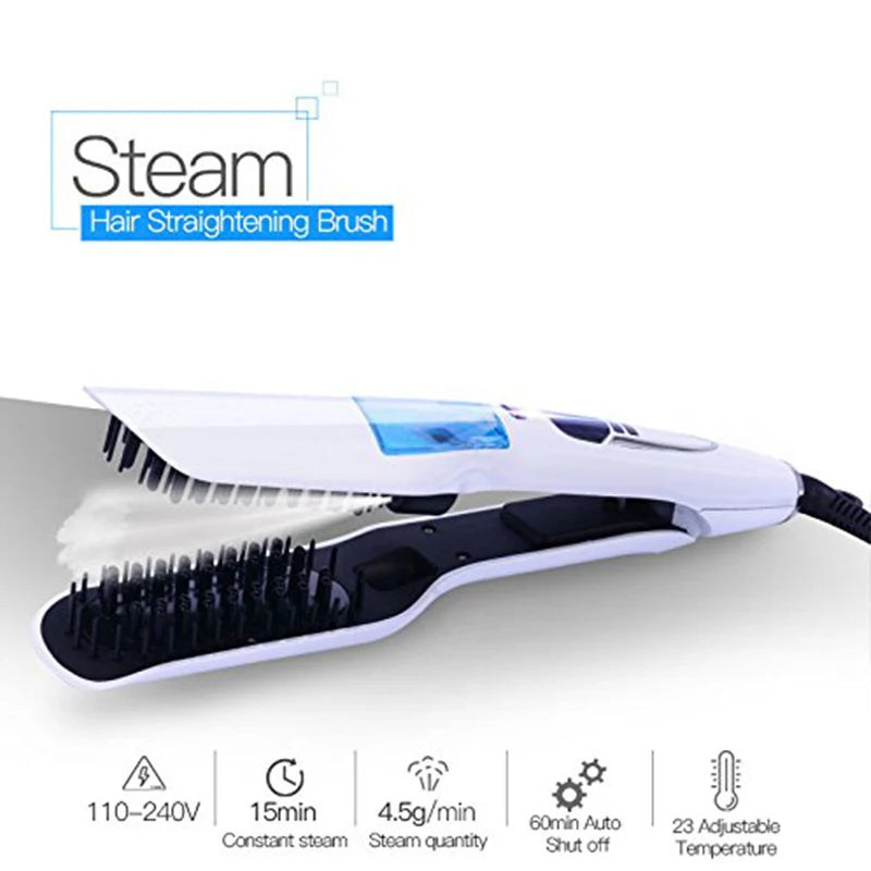 Titanium Steam Hair Straightener & Curler – Dual Voltage Hot Comb