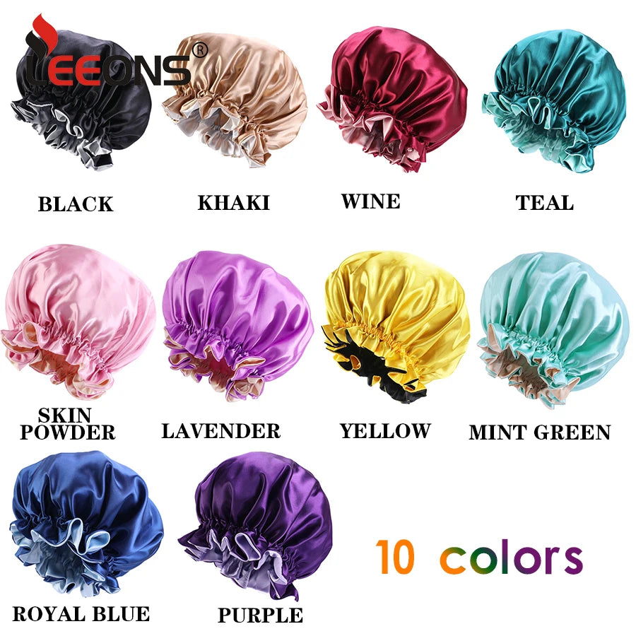 Yellow Wine Color Satin Bonnet Cap Elastic Double Layer Silk Sleeping Head Cover For Women Lined Hair Wrap For Long Curly Hair