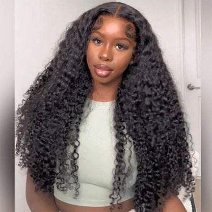 Long Kinky Curly Human Hair Wig For Women Raw Indian Hair 13X4 Transparent Lace Frontal Wig Pre-plucked 30 Inch Natural Color