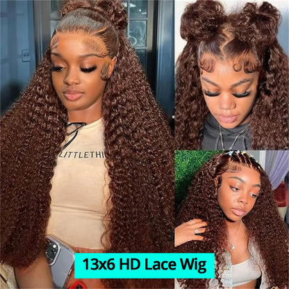 Chocolate Brown Deep Wave Lace Front Wig – 13x6 Transparent HD Human Hair Wig for Women