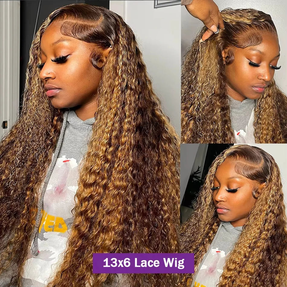 HD Lace Frontal Ombre Blonde Deep Wave Wig – 250% Density Human Hair 30–36 Inch