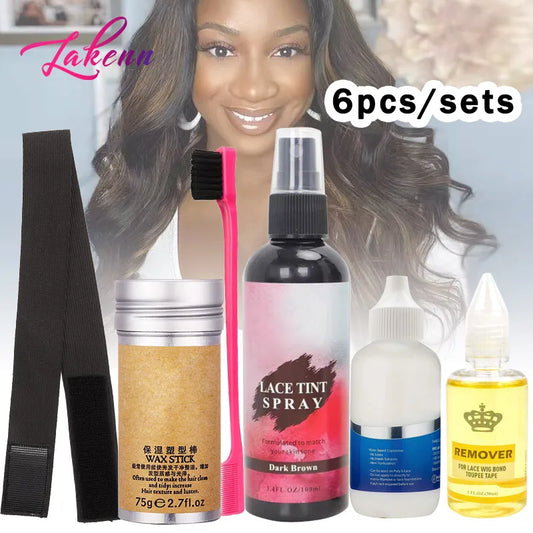 Waterproof Lace Front Wig Glue And Remover Dark Medium Light Brown Lace Tint Spray Kit Hair Wax Stick With Elastic Melt Headband