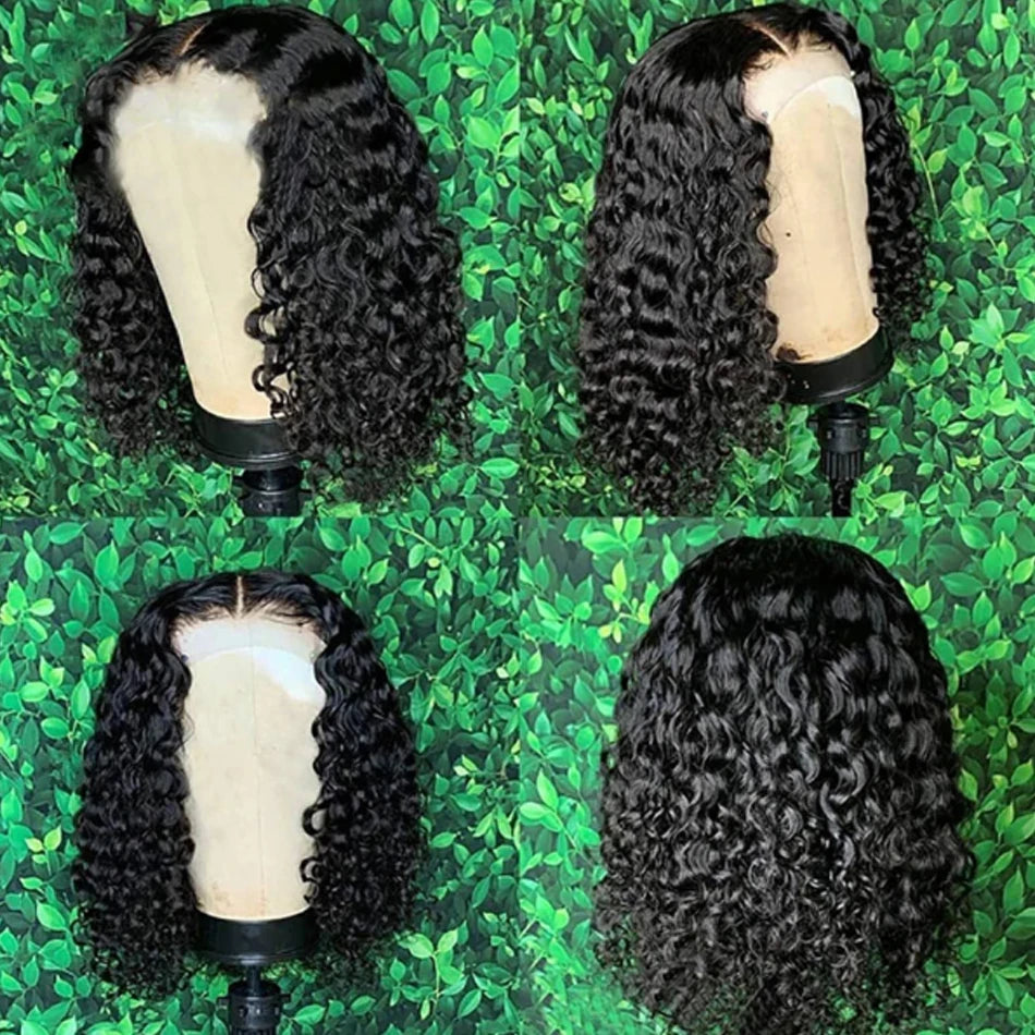 Wear and Go Glueless Wigs Short Bob Wig Human Hair Kinky Curly Upgraded NoGlue 13x4 Lace Frontal Wigs Human Hair for Black Women