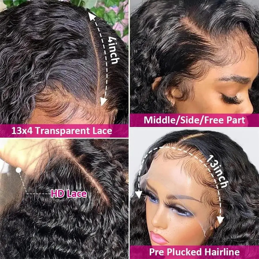 Long Kinky Curly Human Hair Wig For Women Raw Indian Hair 13X4 Transparent Lace Frontal Wig Pre-plucked 30 Inch Natural Color