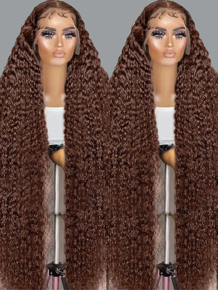 Chocolate Brown Deep Wave Lace Front Wig – 13x6 Transparent HD Human Hair Wig for Women