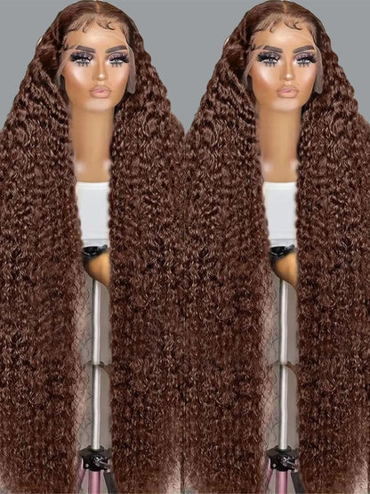 Chocolate Brown Deep Wave Lace Front Wig – 13x6 Transparent HD Human Hair Wig for Women