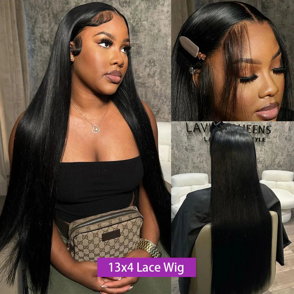 30 36 Inch Straight 13x4 Transparent Lace Front Human Hair Wigs Brazilian Remy 180 Density HD Lace Frontal Wig For Women