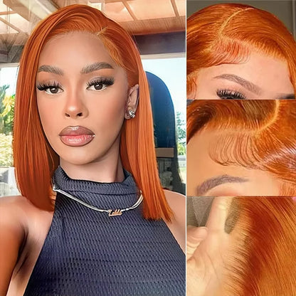 Ombre Brown 4/27 Highlight Bob Wig – Straight Glueless Lace Front Human Hair for Women