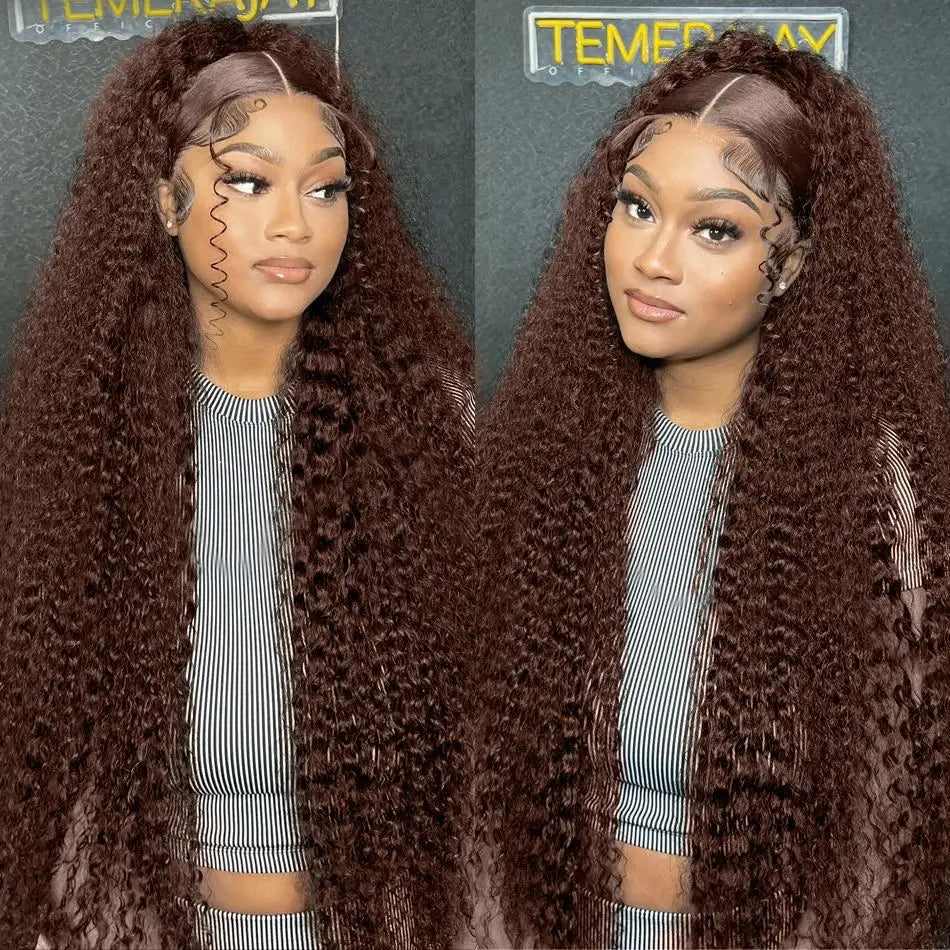 Chocolate Brown Deep Wave Lace Front Wig – 13x6 Transparent HD Human Hair Wig for Women