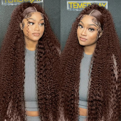 Chocolate Brown Deep Wave Lace Front Wig – 13x6 Transparent HD Human Hair Wig for Women