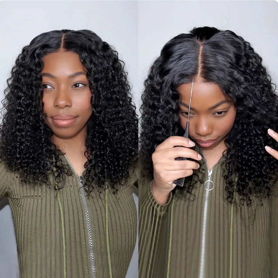 Wear and Go Glueless Wigs Short Bob Wig Human Hair Kinky Curly Upgraded NoGlue 13x4 Lace Frontal Wigs Human Hair for Black Women