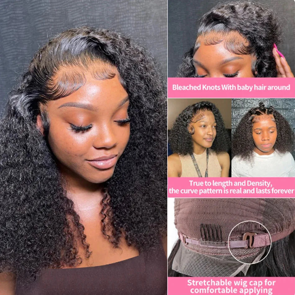 Wear and Go Glueless Wigs Short Bob Wig Human Hair Kinky Curly Upgraded NoGlue 13x4 Lace Frontal Wigs Human Hair for Black Women