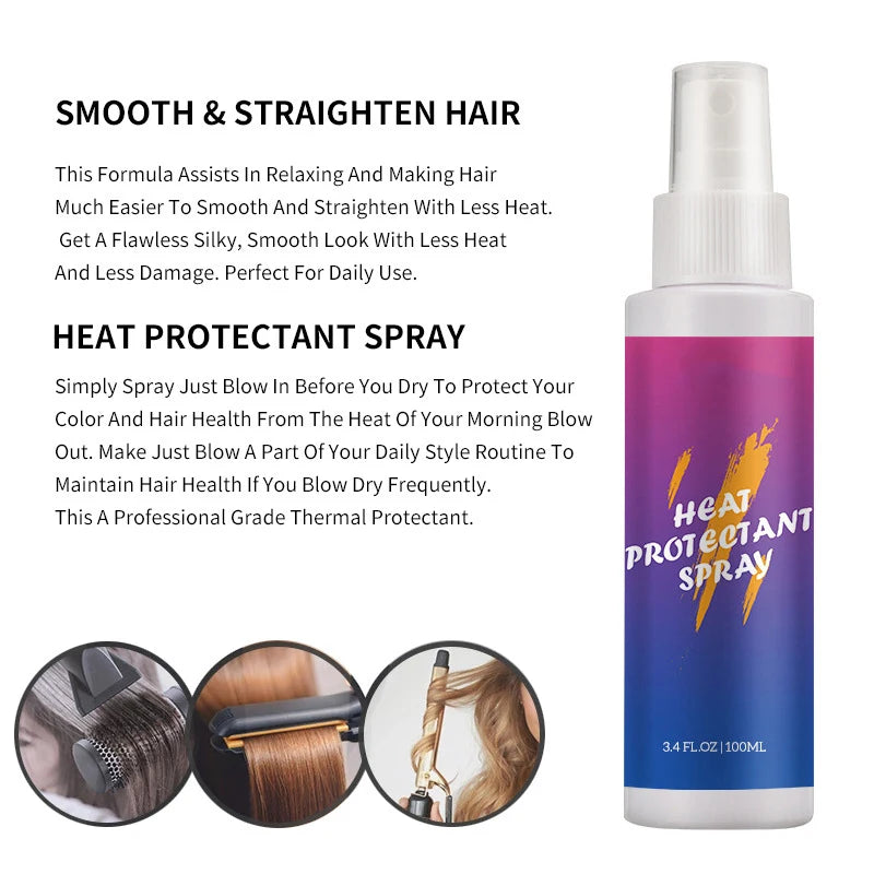 100Ml Hair Heat Protectant Spray For Use Before Heated Styling Heat Protection Hair Spray Travel Size Quick Dry Moisturing