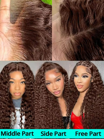 Chocolate Brown Deep Wave Lace Front Wig – 13x6 Transparent HD Human Hair Wig for Women