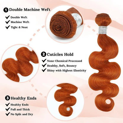 Brazilian Virgin Hair Orange Ginger Bundles – Unprocessed Body Wave Extensions in Copper Orange
