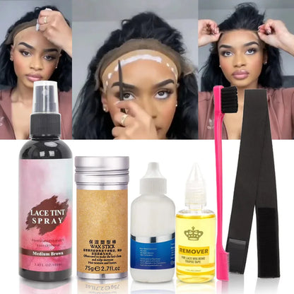 Lace Front Wig Glue & Remover Kit – Waterproof, Lace Tint Spray, Hair Wax Stick & Melt Headband