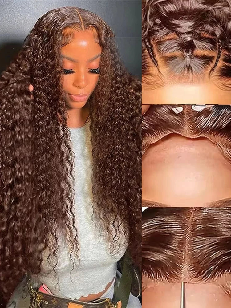 Chocolate Brown Deep Wave Lace Front Wig – 13x6 Transparent HD Human Hair Wig for Women