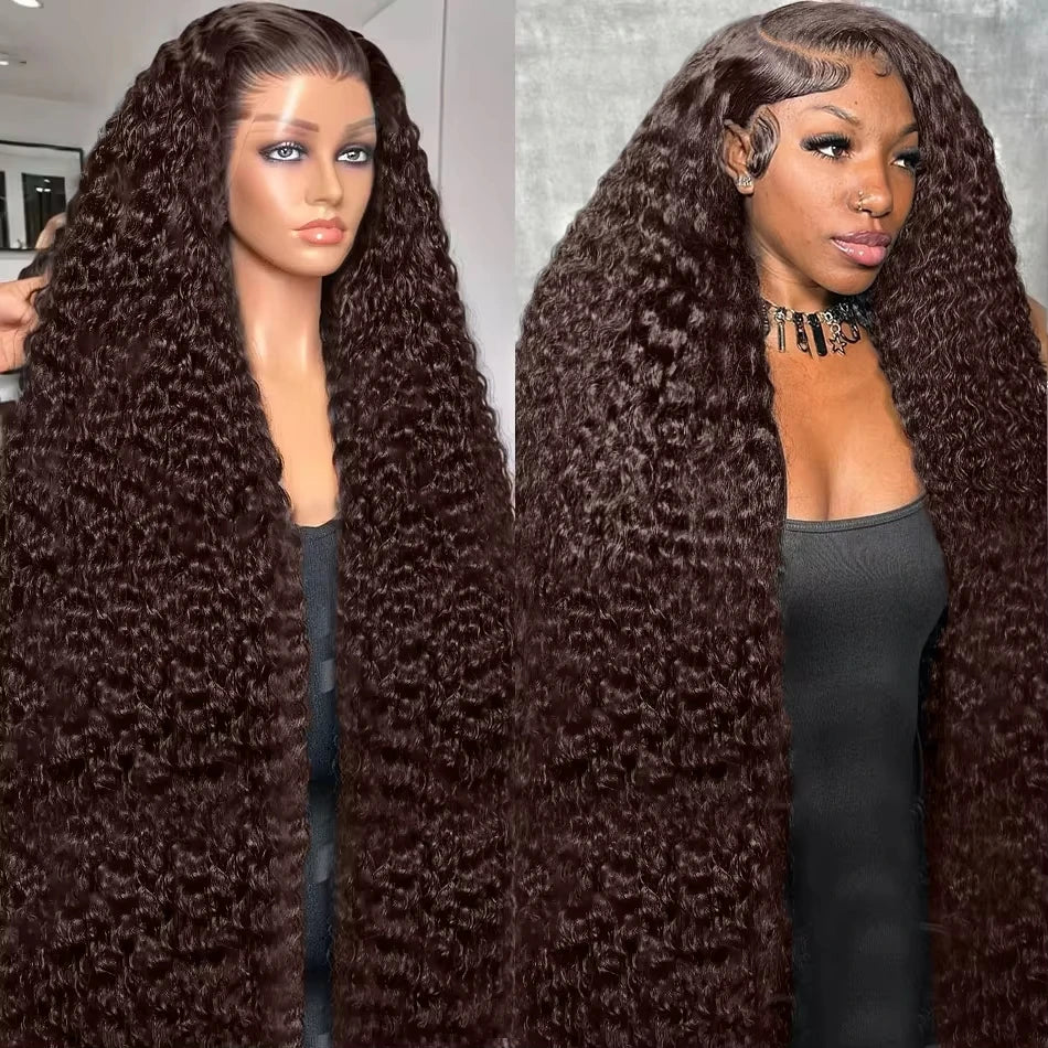 Chocolate Brown Deep Wave Lace Front Wig – 13x6 Transparent HD Human Hair Wig for Women