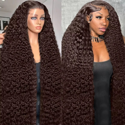 Chocolate Brown Deep Wave Lace Front Wig – 13x6 Transparent HD Human Hair Wig for Women