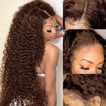 Chocolate Brown Deep Wave Lace Front Wig – 13x6 Transparent HD Human Hair Wig for Women