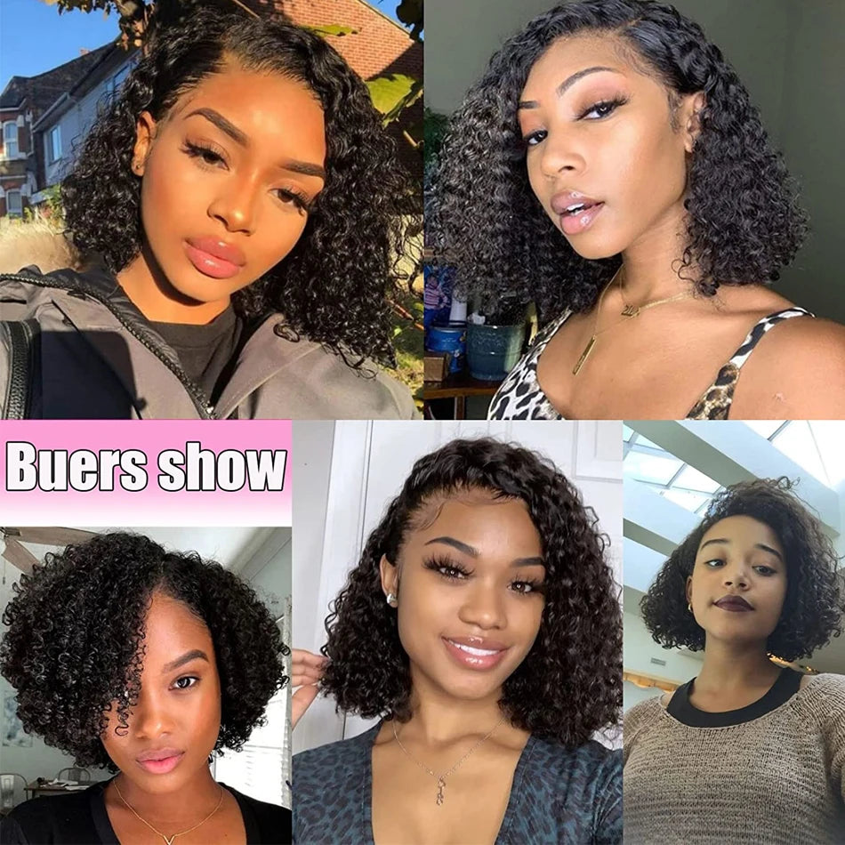 Wear and Go Glueless Wigs Short Bob Wig Human Hair Kinky Curly Upgraded NoGlue 13x4 Lace Frontal Wigs Human Hair for Black Women