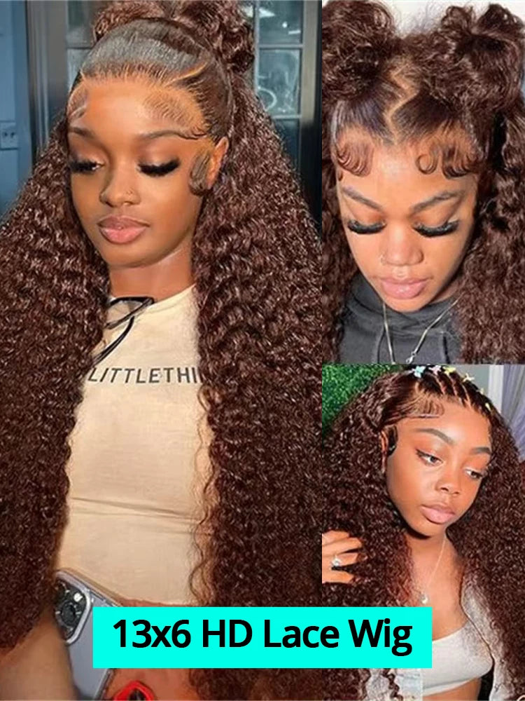 Chocolate Brown Deep Wave Lace Front Wig – 13x6 Transparent HD Human Hair Wig for Women