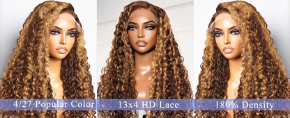 HD Lace Frontal Ombre Blonde Deep Wave Wig – 250% Density Human Hair 30–36 Inch