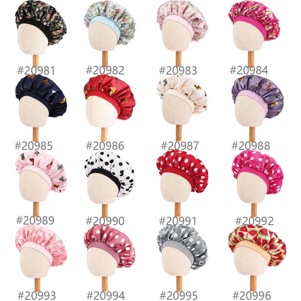 Kids Satin Bonnet Butterfly Print Children's New Elastic Elastic Print Bonnet Cap, Fashion Comfortable Sleeping Cap Hair Cap