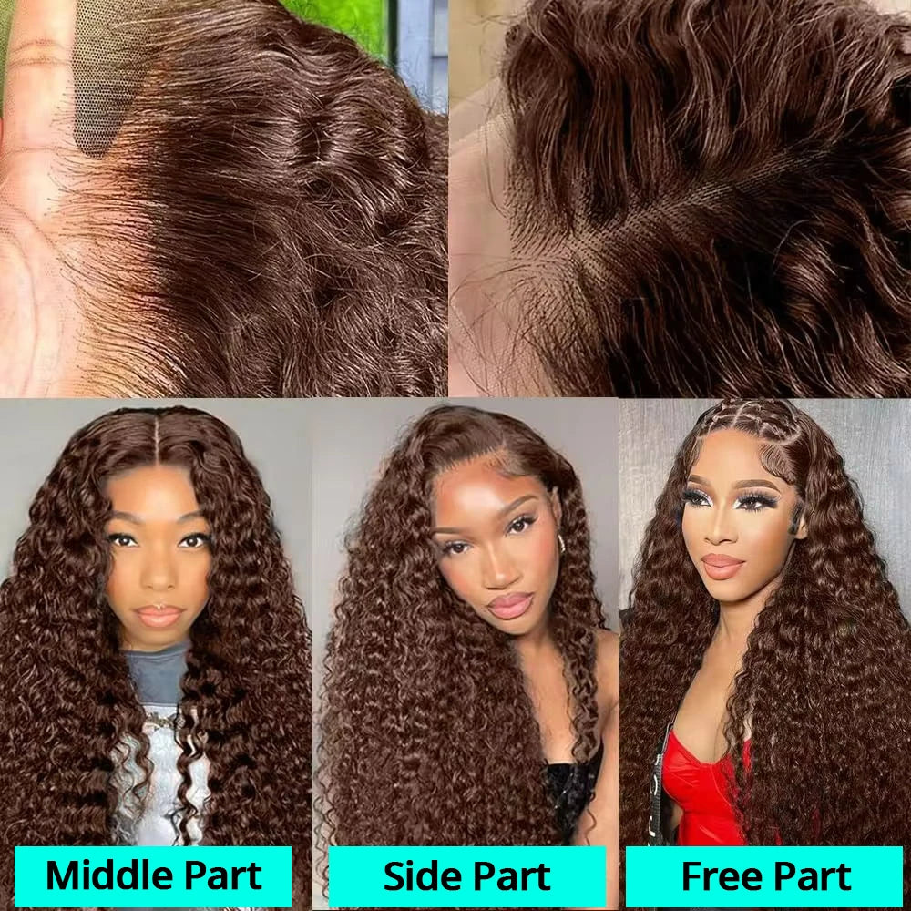 Chocolate Brown Deep Wave Lace Front Wig – 13x6 Transparent HD Human Hair Wig for Women